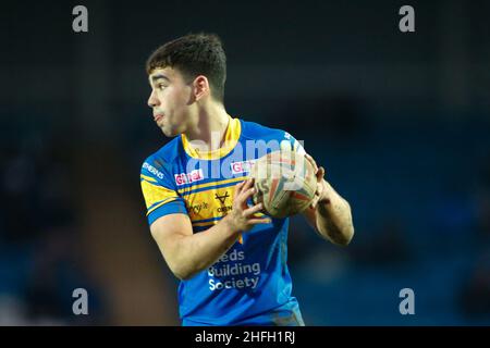 Featherstone, Regno Unito. 16th Jan 2022. Millennium Stadium, Featherstone, West Yorkshire, 16th gennaio 2022. Pre-stagione Rugby League friendly- Featherstone Rovers vs Leeds Rhinos Jack Sinfield di Leeds Rhinos. Credit: Touchlinepics/Alamy Live News Foto Stock