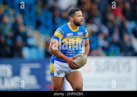 Featherstone, Regno Unito. 16th Jan 2022. Millennium Stadium, Featherstone, West Yorkshire, 16th gennaio 2022. Pre-Stagione Rugby League friendly- Featherstone Rovers vs Leeds Rhinos Kruise Leeming of Leeds Rhinos Credit: Touchlinepics/Alamy Live News Foto Stock