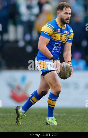 Featherstone, Regno Unito. 16th Jan 2022. Millennium Stadium, Featherstone, West Yorkshire, 16th gennaio 2022. Pre-stagione Rugby League friendly- Featherstone Rovers vs Leeds Rhinos Aidan Sezer di Leeds Rhinos. Credit: Touchlinepics/Alamy Live News Foto Stock