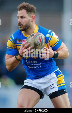 Featherstone, Regno Unito. 16th Jan 2022. Millennium Stadium, Featherstone, West Yorkshire, 16th gennaio 2022. Pre-stagione Rugby League friendly- Featherstone Rovers vs Leeds Rhinos Aidan Sezer di Leeds Rhinos. Credit: Touchlinepics/Alamy Live News Foto Stock