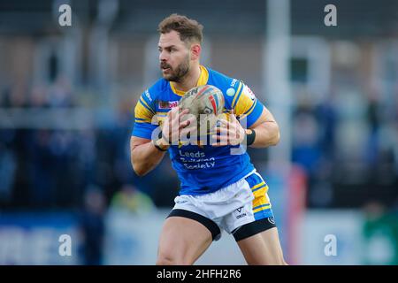 Featherstone, Regno Unito. 16th Jan 2022. Millennium Stadium, Featherstone, West Yorkshire, 16th gennaio 2022. Pre-stagione Rugby League friendly- Featherstone Rovers vs Leeds Rhinos Aidan Sezer di Leeds Rhinos. Credit: Touchlinepics/Alamy Live News Foto Stock