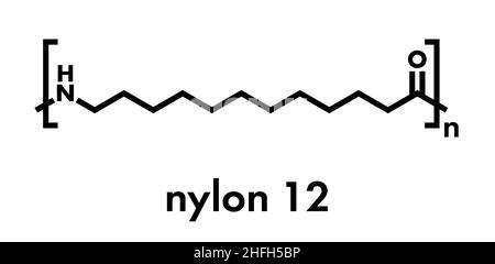 Nylon 12 polimero, struttura chimica. Formula di scheletro. Illustrazione Vettoriale