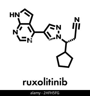 Molecola di farmaco per il cancro della mielofibrosi di Ruxolitinib (inibitore della chinasi janus). Formula scheletrica. Illustrazione Vettoriale
