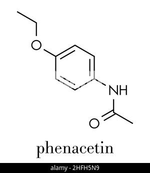 La fenacetina vietato antidolorifico farmaco. Trovato per provocare il cancro e danni renali. Formula di scheletro. Illustrazione Vettoriale