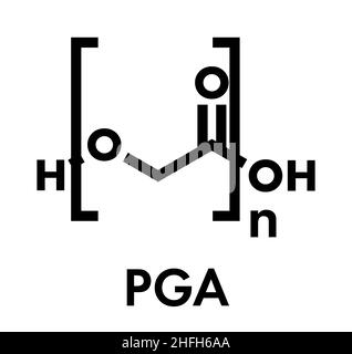 Poliglicolide (PGA) di polimero biodegradabile. Utilizzato in suture assorbibili. Formula di scheletro. Illustrazione Vettoriale