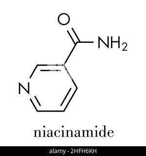 Nicotinammide farmaco e vitamina molecola. Formula di scheletro. Illustrazione Vettoriale