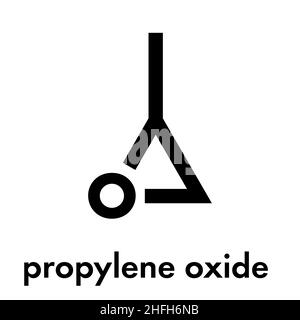 Ossido di propilene molecola. Utilizzato come fumigante nella pastorizzazione di mandorle e pistacchi di Bronte. Formula di scheletro. Illustrazione Vettoriale