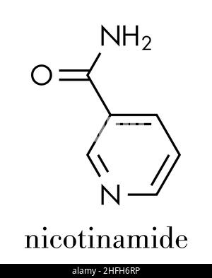 Nicotinammide farmaco e vitamina molecola. Formula di scheletro. Illustrazione Vettoriale