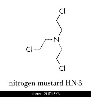 Mostarda azotata hn-3 molecola. Utilizzato come agente di blister (chemical warfare agent) e farmaco anticancro. Formula di scheletro. Illustrazione Vettoriale