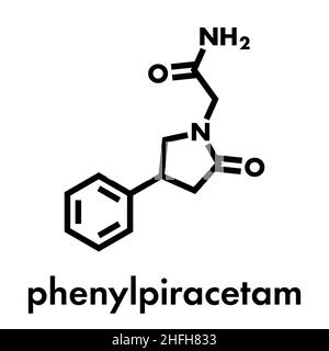 Phenylpiracetam molecola di farmaco. Formula di scheletro. Illustrazione Vettoriale