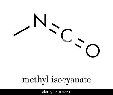 Molecola tossica di isocianato di metile (MIC). Importante sostanza chimica che è stata responsabile di migliaia di morti nel disastro di Bhopal. Formula scheletrica. Illustrazione Vettoriale