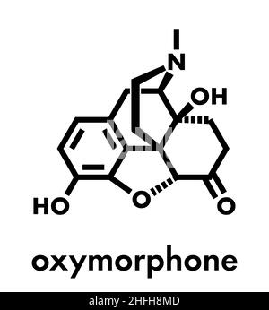 Molecola di farmaco analgesico oppioide ossimorfone. Formula scheletrica. Illustrazione Vettoriale