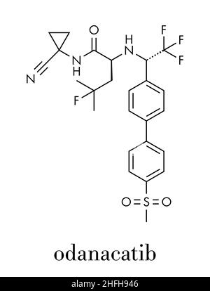Odanacatib osteoporosi e metastasi ossee molecola di farmaco. Inibitore della catepsina K. formula scheletrico. Illustrazione Vettoriale