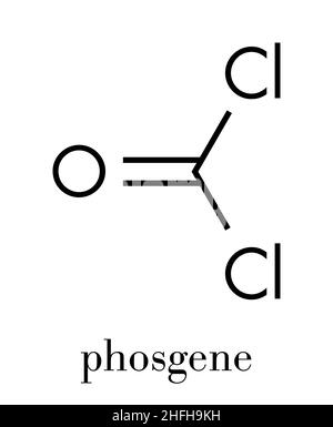 Molecola di fosgene. Comune di reagente chimico, utilizzato anche come arma chimica. Formula di scheletro. Illustrazione Vettoriale