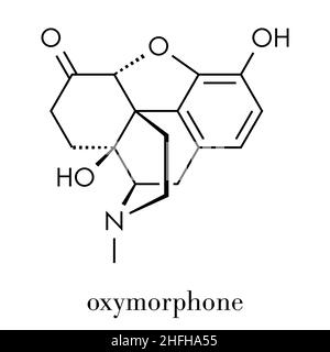 Molecola di farmaco analgesico oppioide ossimorfone. Formula scheletrica. Illustrazione Vettoriale