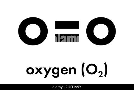 Molecola di ossigeno elementare (O2). Formula scheletrica. Illustrazione Vettoriale