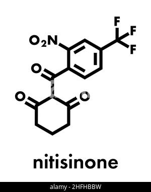 Molecola di farmaco di tipo 1 per la tirosinemia ereditaria di Nitisinone. Formula scheletrica. Illustrazione Vettoriale