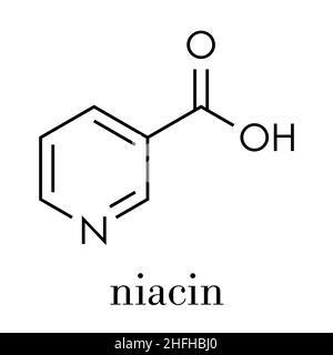 Molecola di vitamina B3 (niacina). Formula scheletrica. Illustrazione Vettoriale