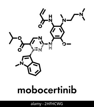 Molecola di farmaco del cancro di Mobocertinib. Formula scheletrica. Illustrazione Vettoriale