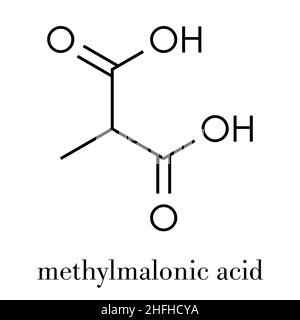 Acido metilmalonico molecola. Aumento dei livelli plasmatici può indicare una carenza di vitamina B12. Formula di scheletro. Illustrazione Vettoriale