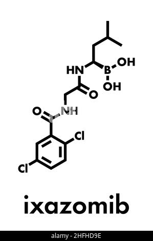 Ixazomib multiple myeloma drug molecule. Skeletal formula. Stock Vector