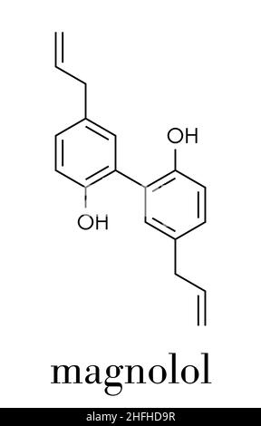 Molecola di erbe di magnololo, presente in magnolia. Formula scheletrica. Illustrazione Vettoriale