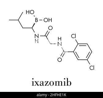 Ixazomib multiple myeloma drug molecule. Skeletal formula. Stock Vector