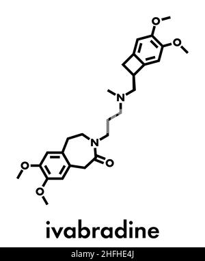 Ivabradina angina pectoris molecola di farmaco. Formula di scheletro. Illustrazione Vettoriale