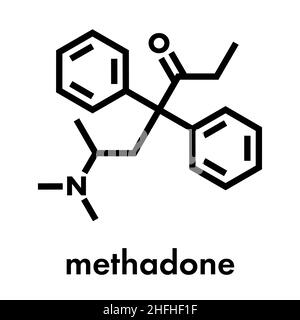 Il metadone dipendenza oppioide molecola di farmaco. Anche usato come analgesico. Formula di scheletro. Illustrazione Vettoriale