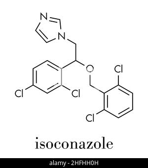 Isoconazole antifungal drug molecule. Skeletal formula. Stock Vector