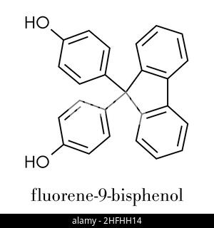 Fluorene-9-bisfenolo (BHPF molecola). Utilizzato come alternativa per il bisfenolo A (BPA) ma è stato trovato per essere Endocrine Disruptor come bene. Formula di scheletro. Illustrazione Vettoriale