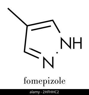 Molecola Fomepizole. Antidoto usato per il trattamento di metanolo e glicole etilenico avvelenamento. Formula di scheletro. Illustrazione Vettoriale