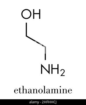 Etanolammina (2-amminoetanolo molecola). Formula di scheletro. Illustrazione Vettoriale