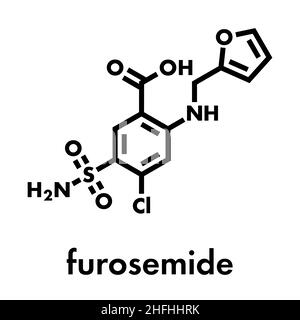 Furosemide Diuretici molecola di farmaco. Dal punto di vista medico usato per trattamento di ipertensione. Anche usato come agente di mascheramento in sport doping. Formula di scheletro. Illustrazione Vettoriale