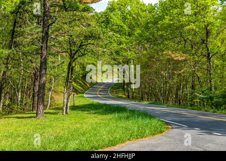 Strada curva durante la Spring in the Mountains skyline Drive Foto Stock