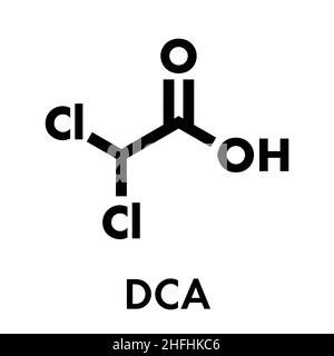 Acido dicloroacetico (DCA). Sali dicloroacetato di inibire l'enzima piruvato deidrogenasi chinasi e sono valutate nel trattamento del cancro. Skelet Illustrazione Vettoriale