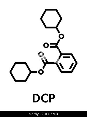 Dicicloesilftalato (DCP) plastificante molecola. Formula di scheletro. Illustrazione Vettoriale