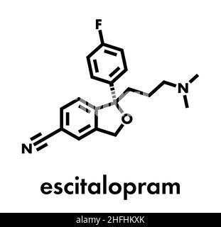 Escitalopram farmaco antidepressivo (SSRI classe molecola). Formula di scheletro. Illustrazione Vettoriale