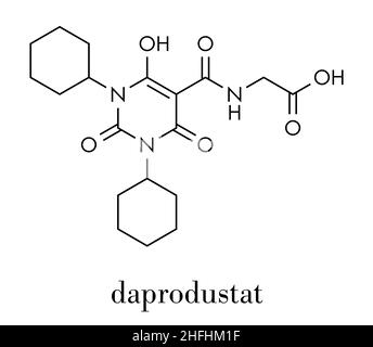 Daprodustat molecola di farmaco (HIF prolil-idrossilasi inibitore). Formula di scheletro. Illustrazione Vettoriale