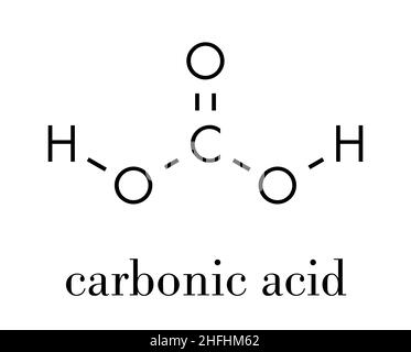 Molecola di acido carbonico. Si forma quando biossido di carbonio viene disciolto in acqua (acqua gassata). Formula scheletrica. Illustrazione Vettoriale