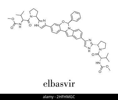 Molecola di farmaco del virus dell'epatite C (HCV) di Elbasvir (inibitore NS5A). Formula scheletrica. Illustrazione Vettoriale