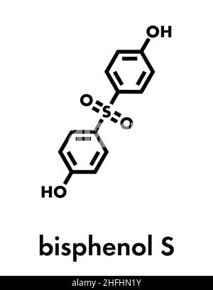 Bisfenolo S (BPS) plastificante molecola. Utilizzato come agente di indurimento in colle epossidiche e come alternativa al BPA. Formula di scheletro. Illustrazione Vettoriale