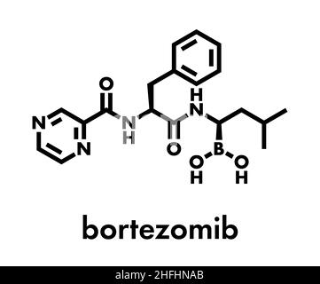 Bortezomib cancro farmaco (inibitore di proteasoma molecola). Formula di scheletro. Illustrazione Vettoriale