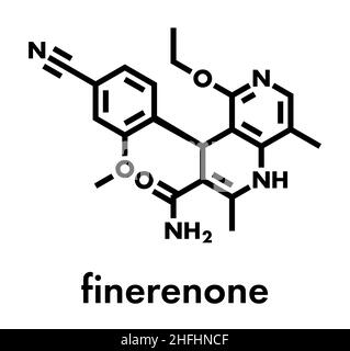 Finerenone scompenso cardiaco molecola di farmaco (recettore mineralcorticoide antagonista). Formula di scheletro. Illustrazione Vettoriale