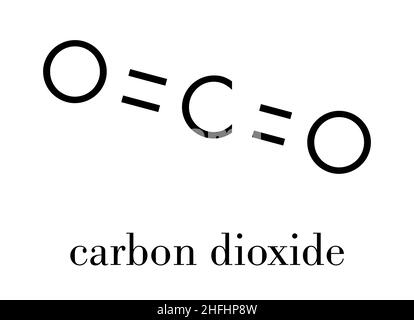 Molecola di anidride carbonica (CO2). Gas serra. Formula scheletrica. Illustrazione Vettoriale