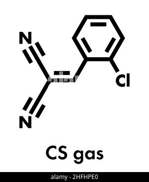 2-chlorobenzalmalononitrile gas lacrimogeni (gas CS) molecola. Formula di scheletro. Illustrazione Vettoriale