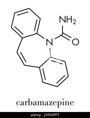 Carbamazepina anticonvulsivante e stabilizzatori dell'umore molecola di farmaco. Usato per il trattamento di epilessia (convulsioni), disturbo bipolare e di un certo numero di altre malattie Illustrazione Vettoriale