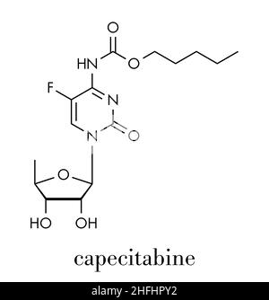 Molecola di farmaco per il cancro della capecitabina. Profarmaco di 5-fluorouracile (5-fu). Formula scheletrica. Illustrazione Vettoriale