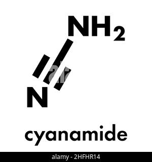 Molecola di cianamide. Utilizzato in agricoltura e sintesi chimica. Formula scheletrica. Illustrazione Vettoriale