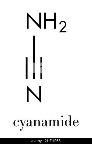 Molecola di cianamide. Utilizzato in agricoltura e sintesi chimica. Formula scheletrica. Illustrazione Vettoriale